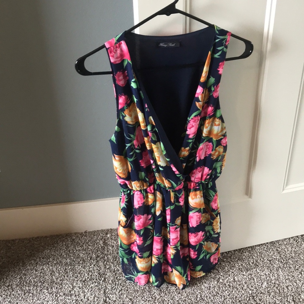 Navy Blue Floral Romper